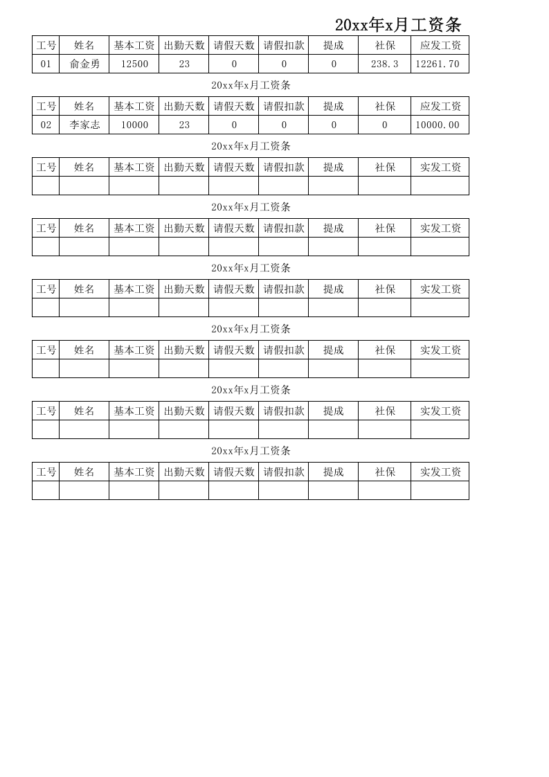 工资条样本.xlsx 第1页