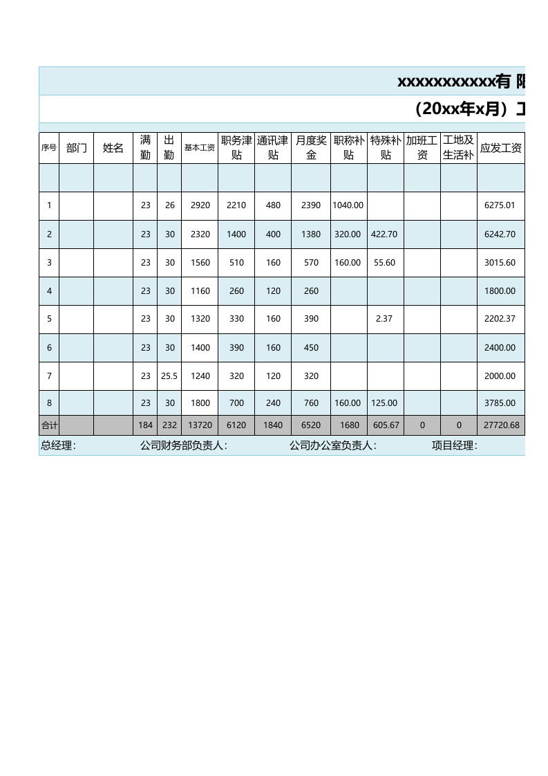 工资表格式.xls 第1页