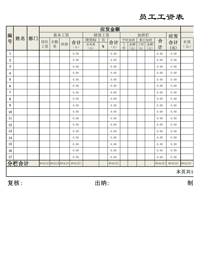标准工资表模板.xls 第1页