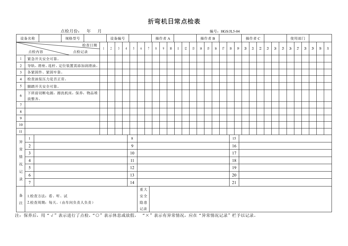 60.折弯机日常点检表.doc 第1页