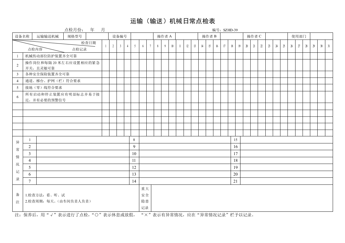 58.运输（输送）机械日常点检表.doc 第1页