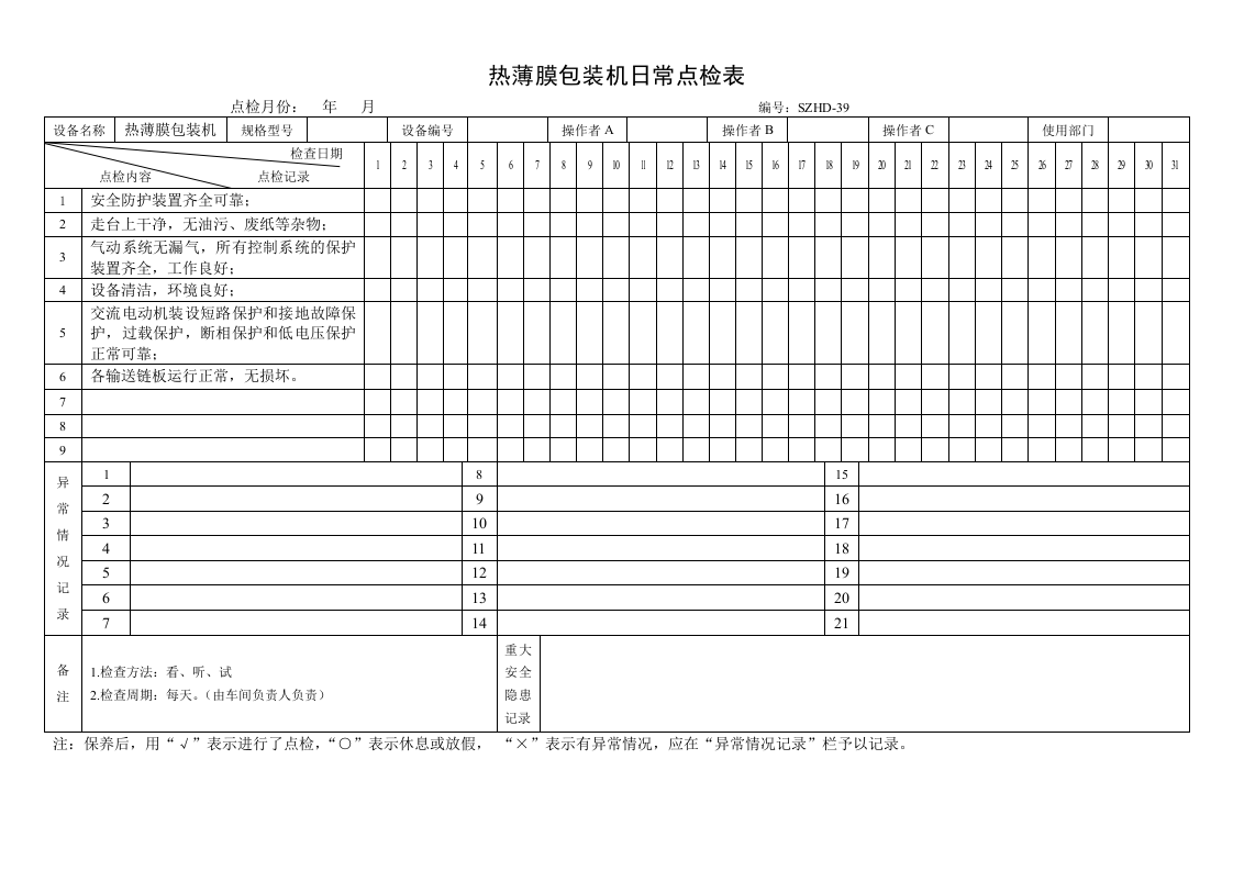 47.热薄膜包装机日常点检表.doc 第1页