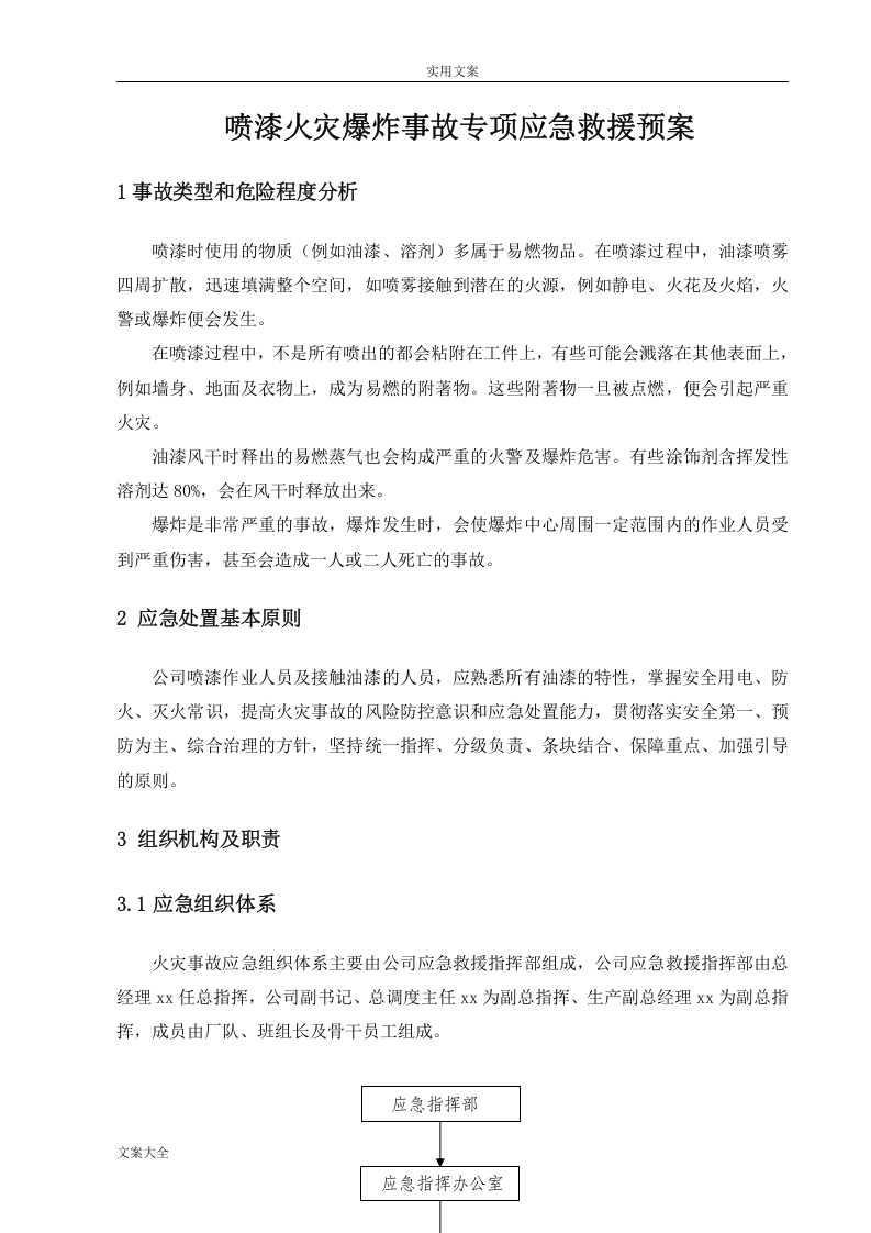 喷漆火灾爆炸事故专项应急救援预案.doc 第1页