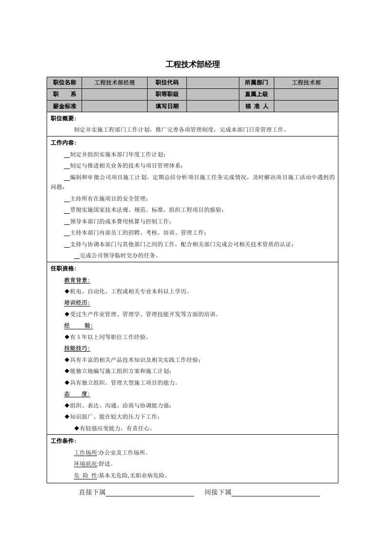 工程技术部经理岗位职能.doc 第1页