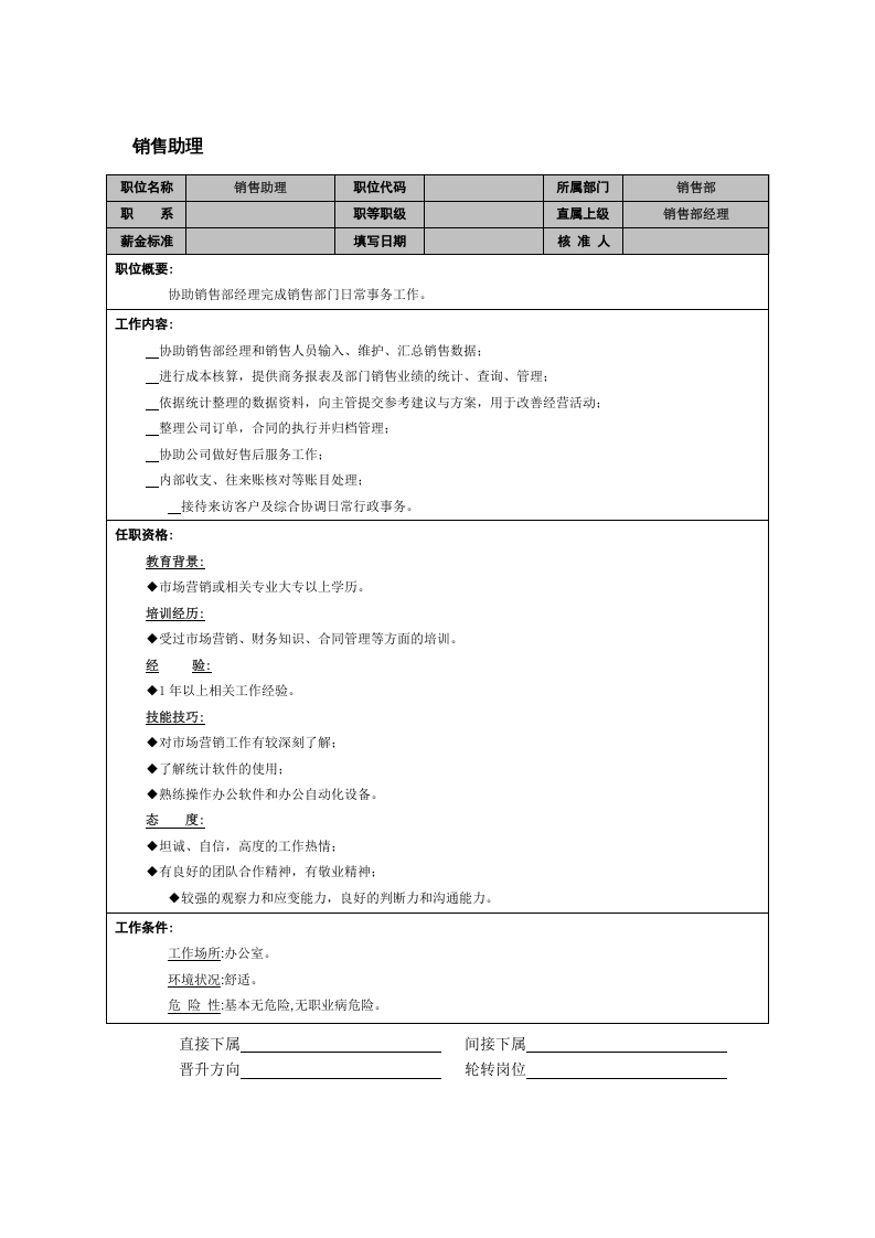 销售助理职能说明书.doc 第1页