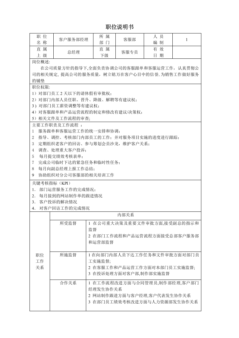客服部职位说明书.doc 第2页