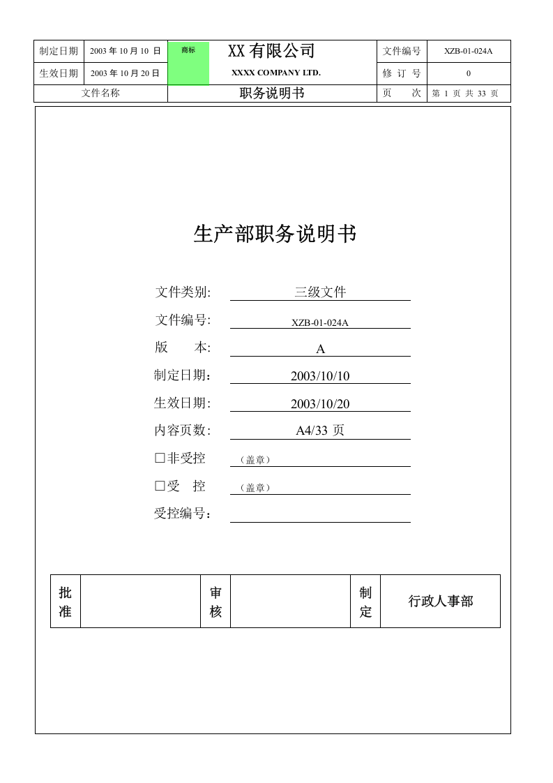 生产部职务说明书.doc 第1页