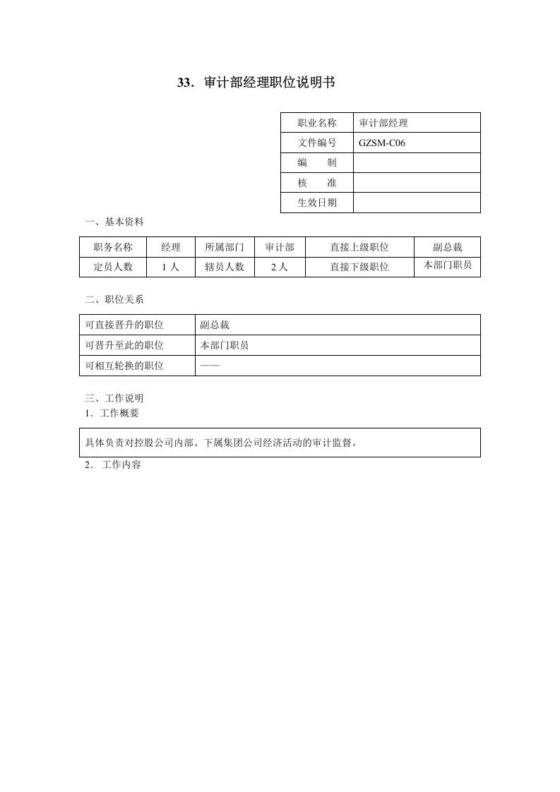 审计部经理职位说明书.doc 第1页