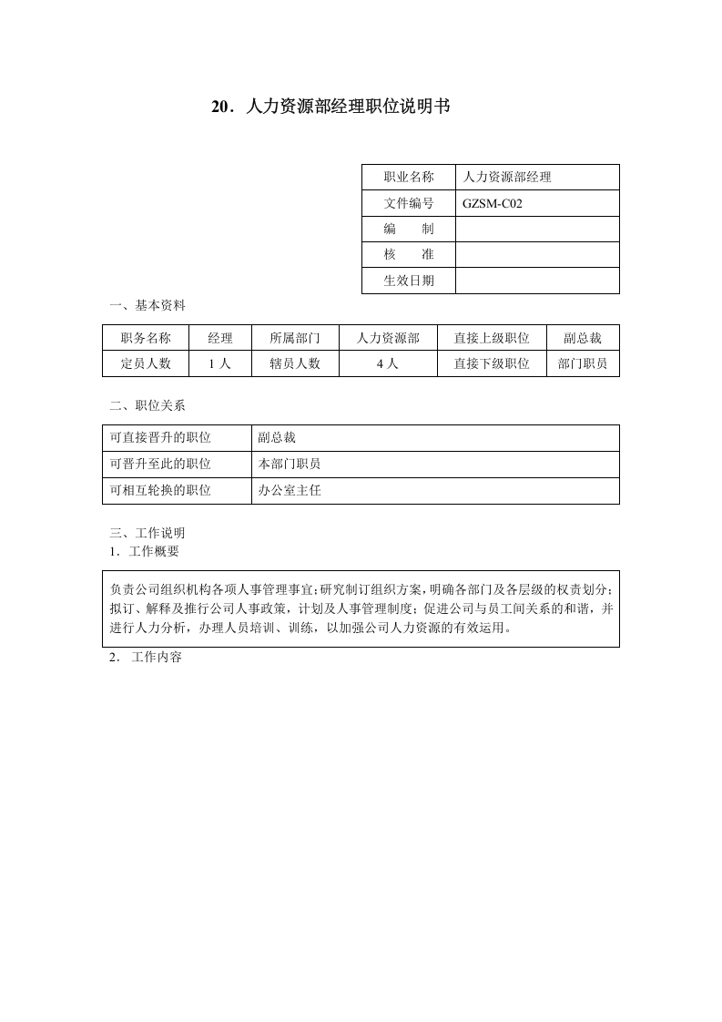 人力资源部经理职位说明书.doc 第1页