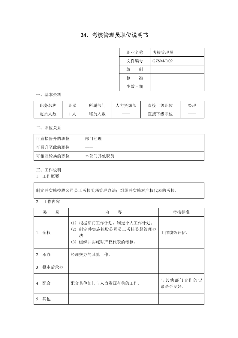 考核管理员职位说明书.doc 第1页