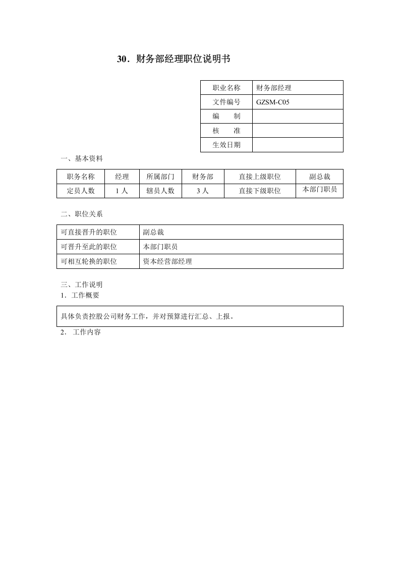财务部经理职位说明书.doc 第1页