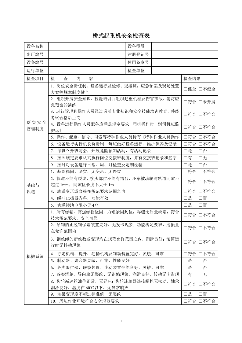 桥式起重机安全检查表.docx 第1页