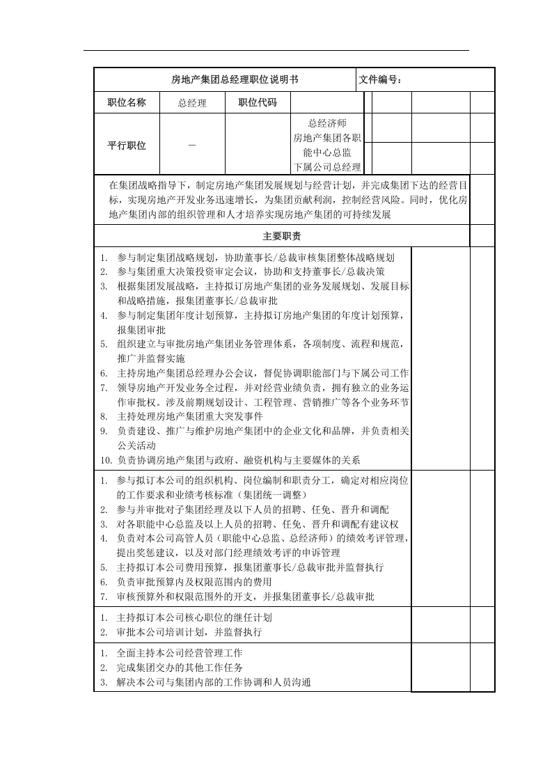 房地产集团总经理岗位说明书.doc 第1页