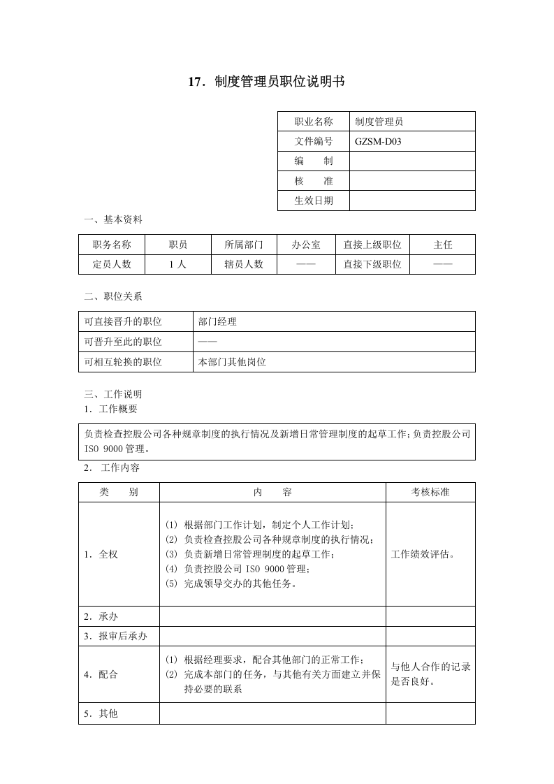 制度管理员职位说明书.doc 第1页