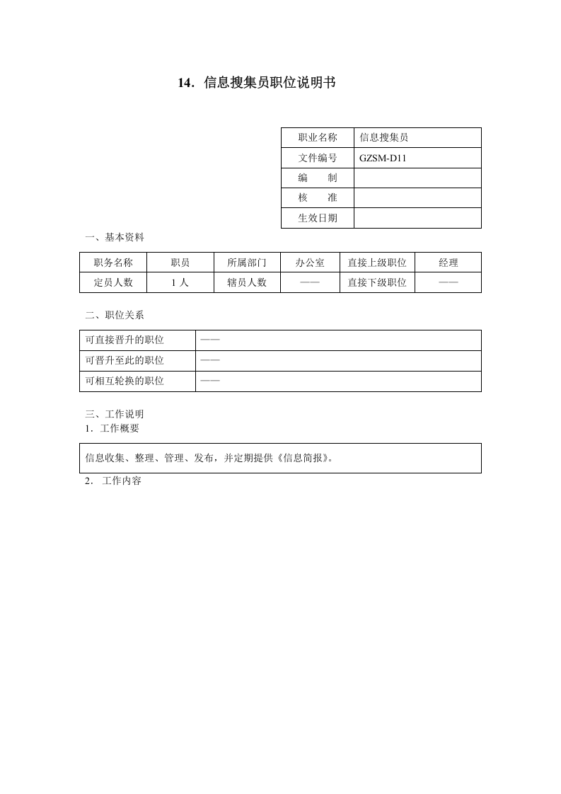 信息搜集员职位说明书.doc 第1页