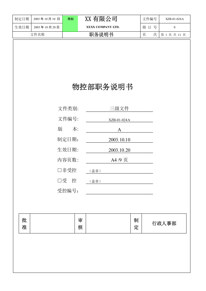 物控部职务说明书.doc 第1页