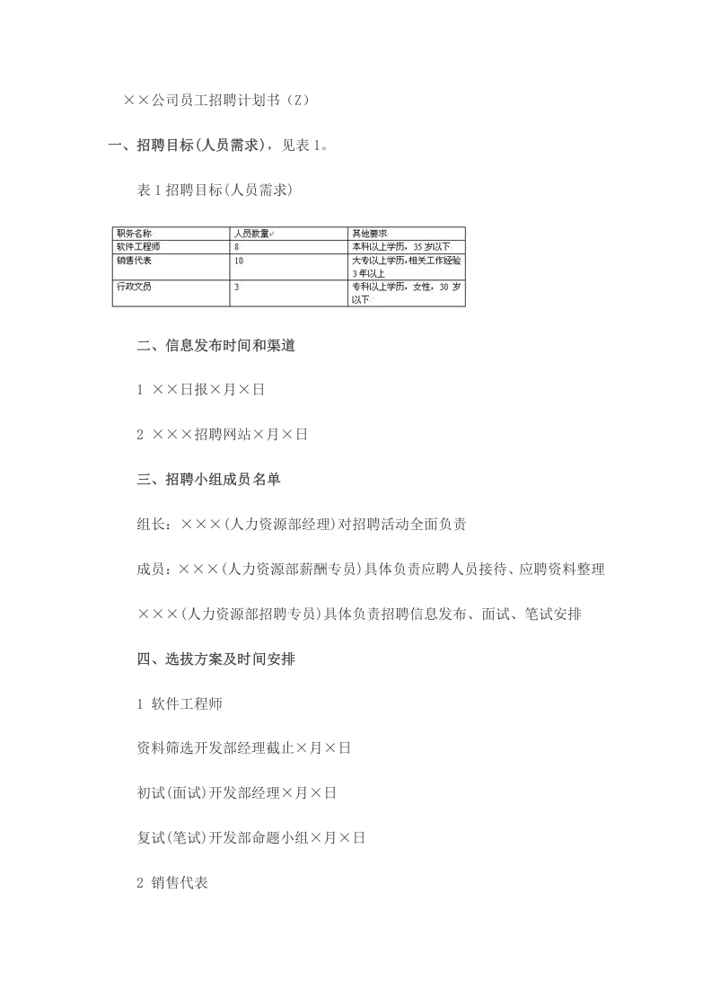 【模板】20XX公司员工招聘计划书.doc 第1页