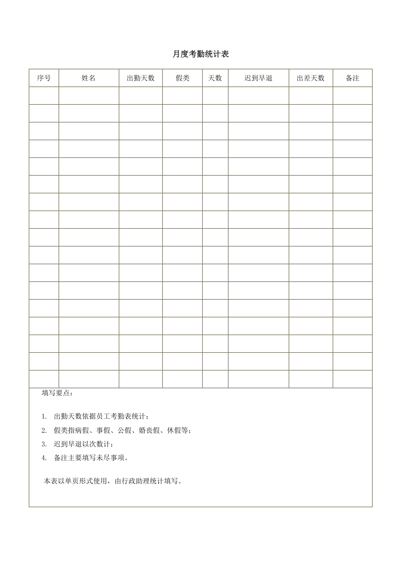 月度考勤统计表.doc 第1页