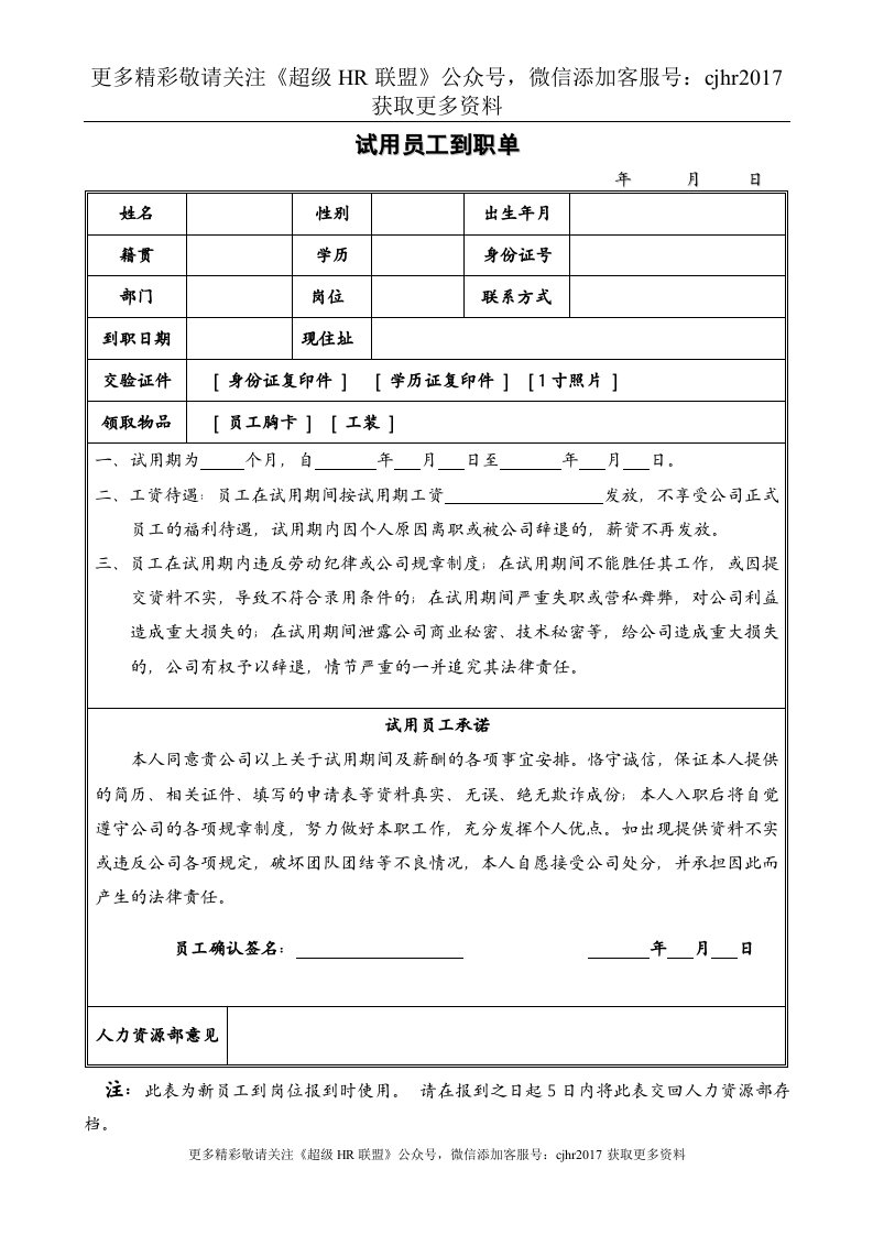 试用员工到职单.doc 第1页