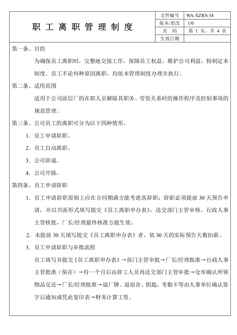 企业职工离职管理制度.doc 第1页