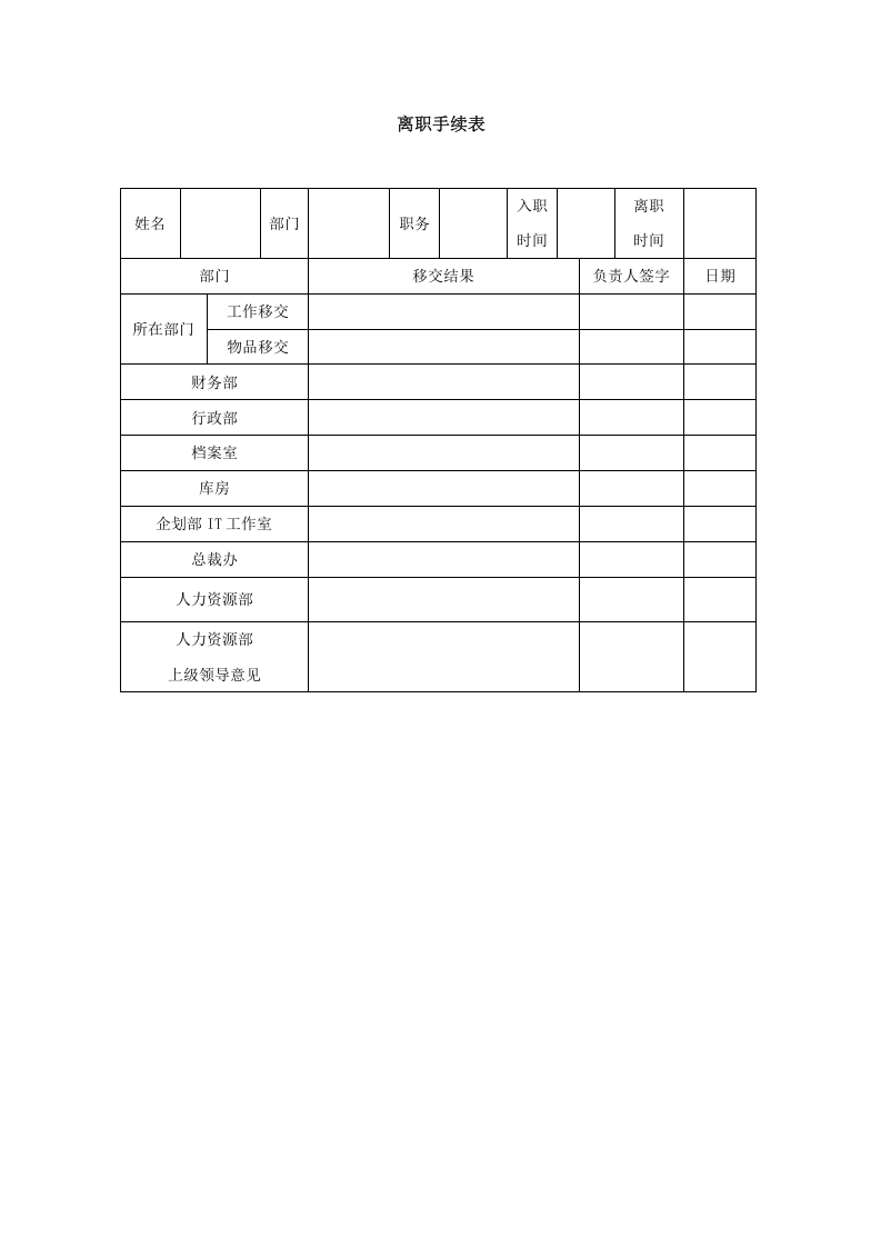 离职手续表-模板.doc 第1页