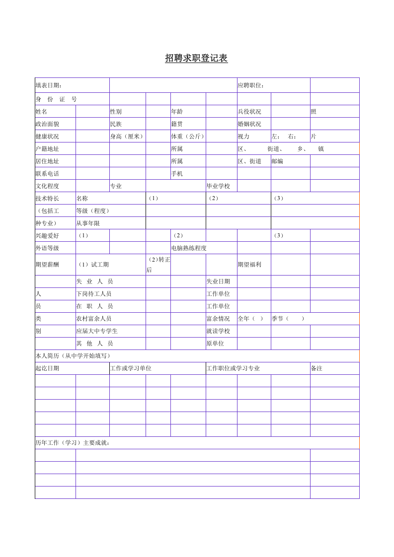 【招聘】求职登记表.doc 第1页