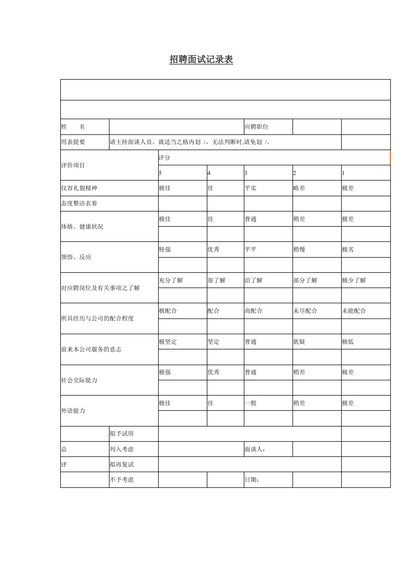 【招聘】面试记录表.doc 第1页