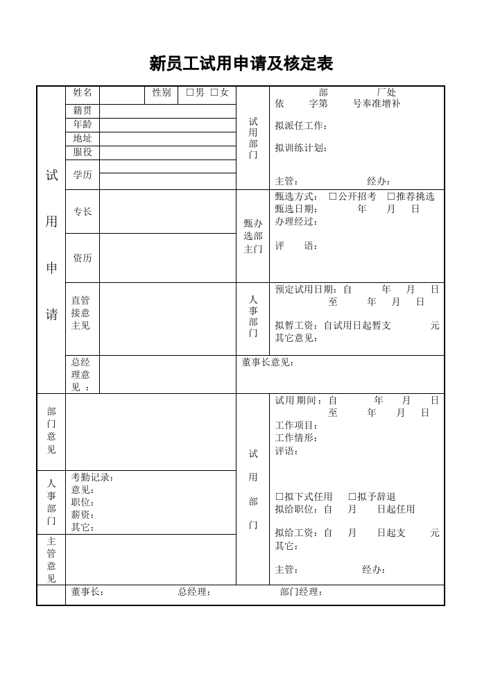 新员工试用申请及核定表.doc 第1页