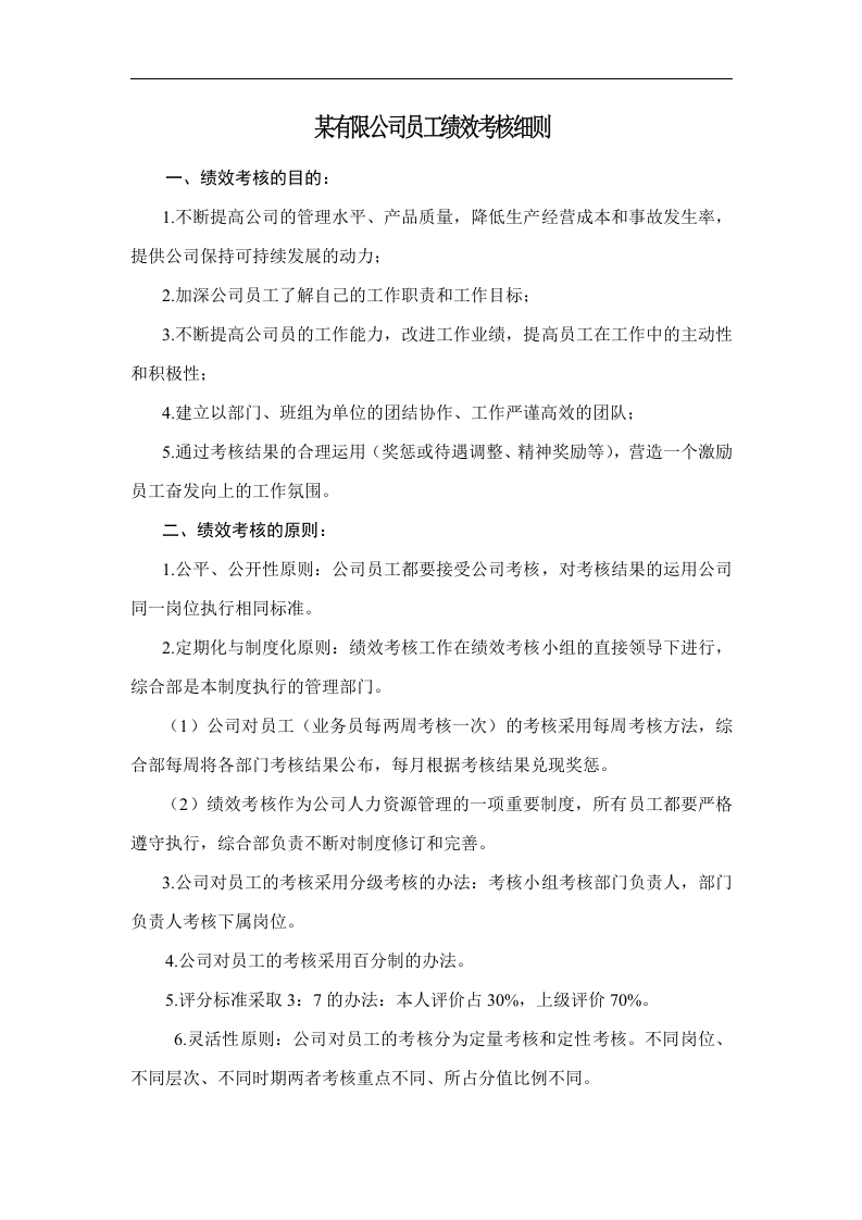 某有限公司员工绩效考核细则.doc 第1页