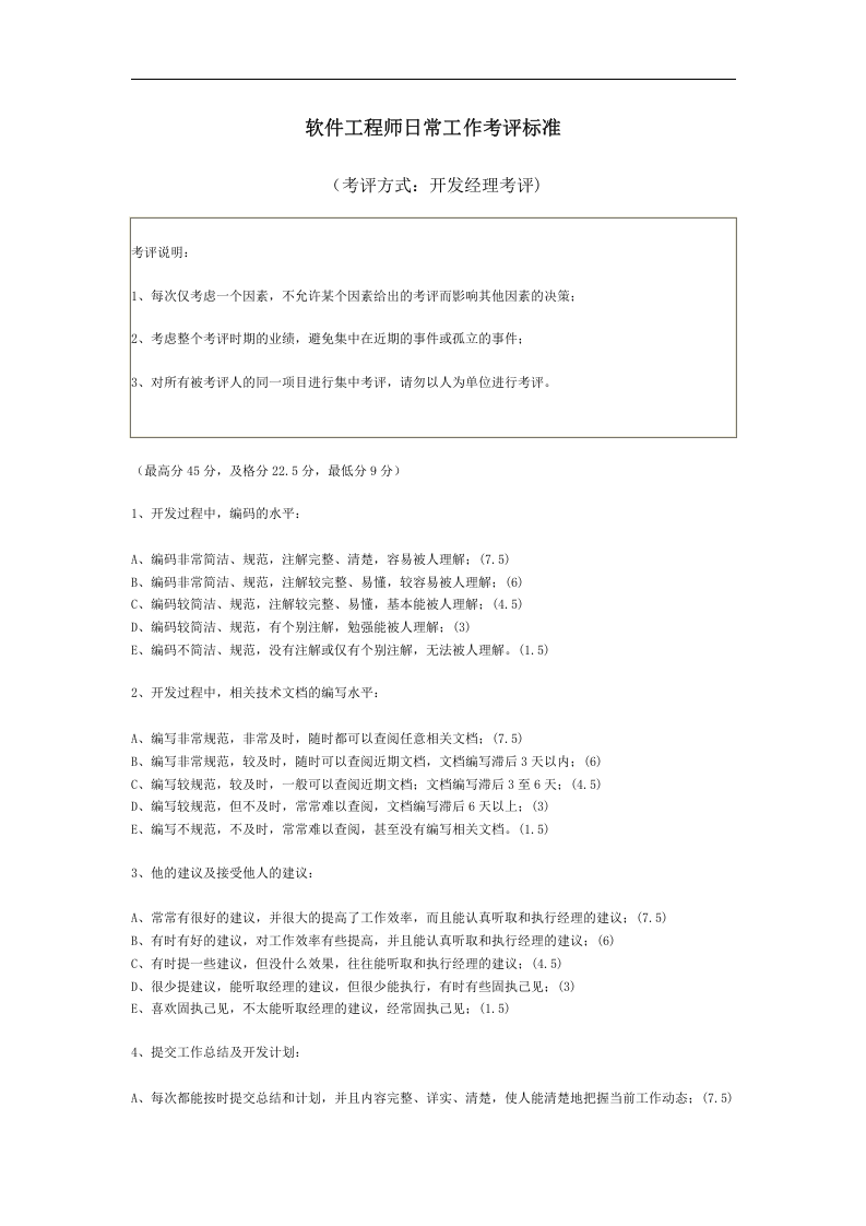 软件工程师日常工作考评标准.doc 第1页