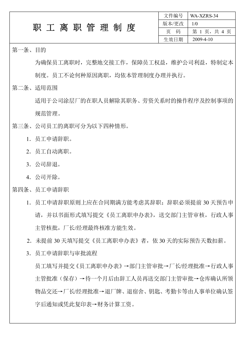 企业职工离职管理制度.doc 第1页
