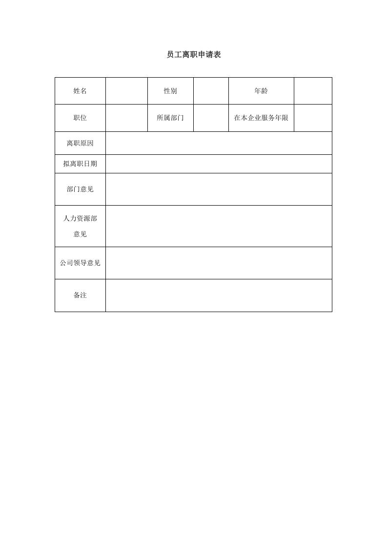 员工离职申请表-模板.doc 第1页