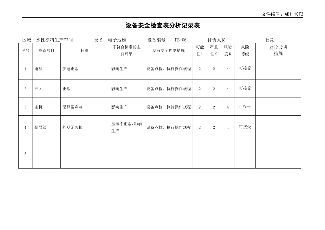 化工涂料行业设备安全检查表分析记录表.doc 第1页