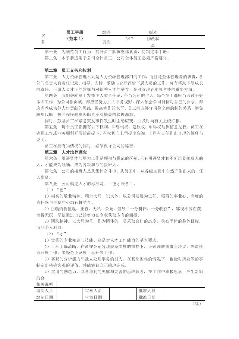 外资企业人力资源员工手册(范本).doc 第3页