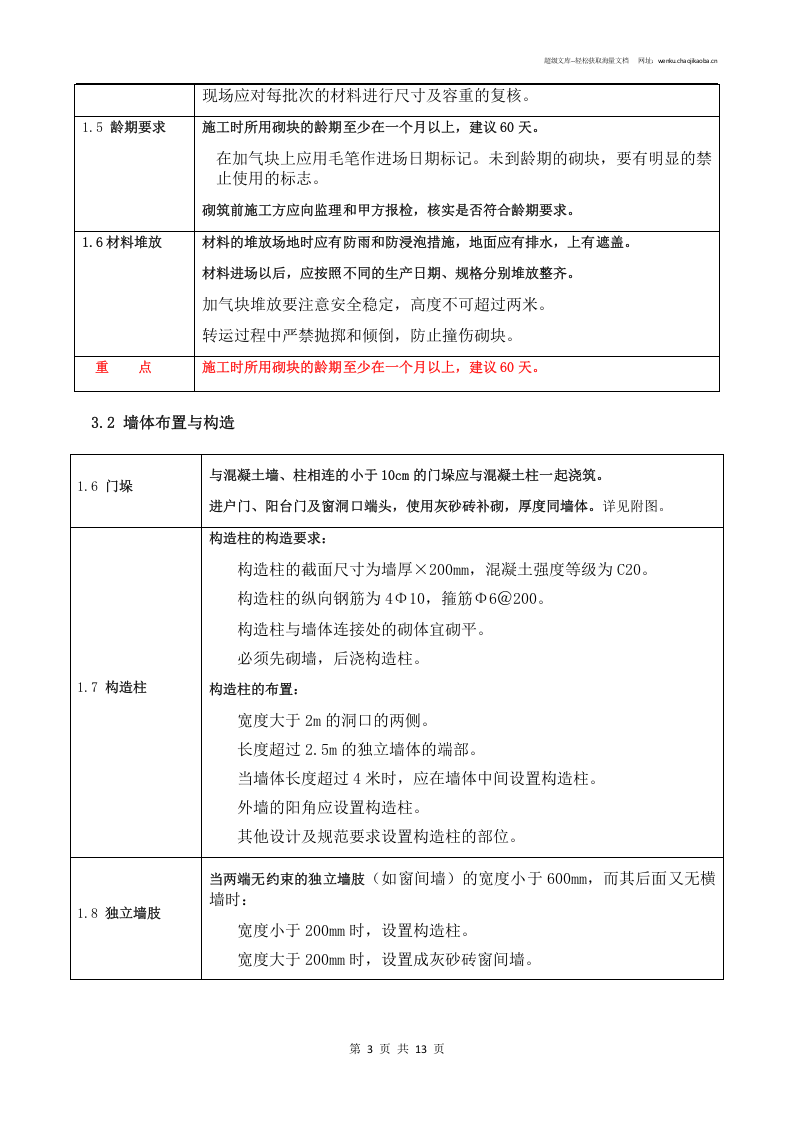 砌体（加气混凝土砌块）工程施工技术标准.doc 第3页