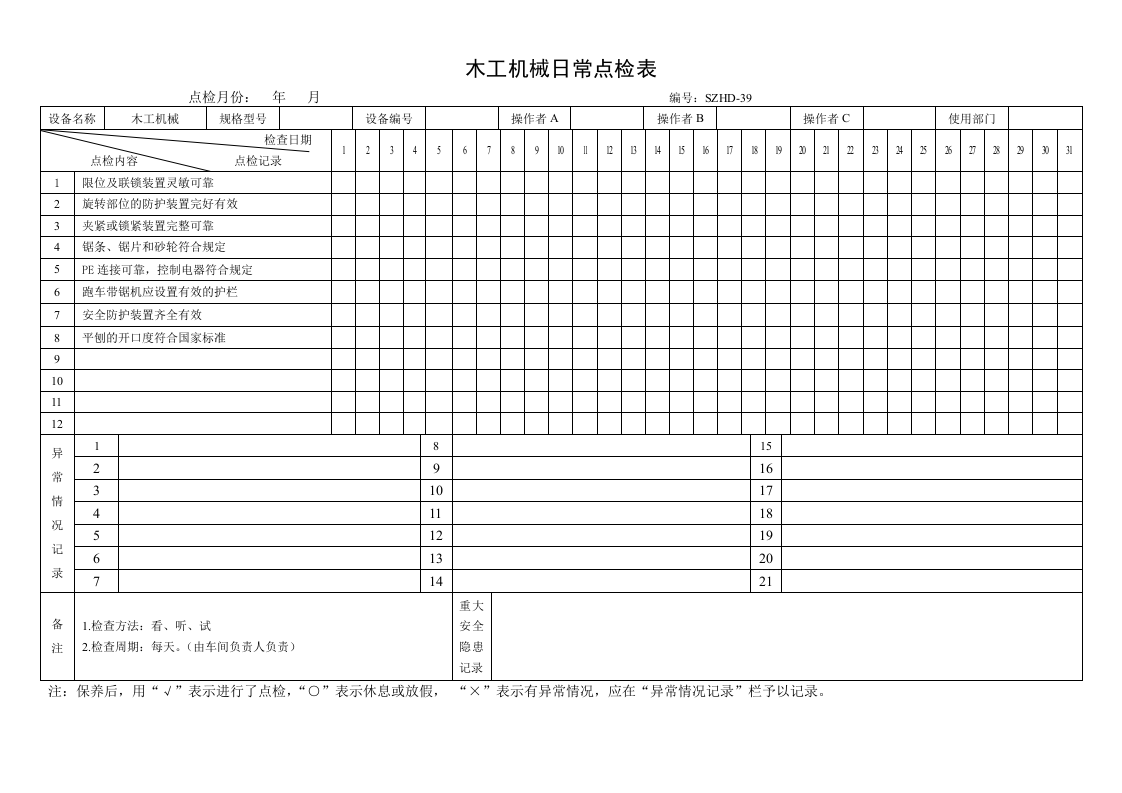 38.木工机械日常点检表.doc 第1页