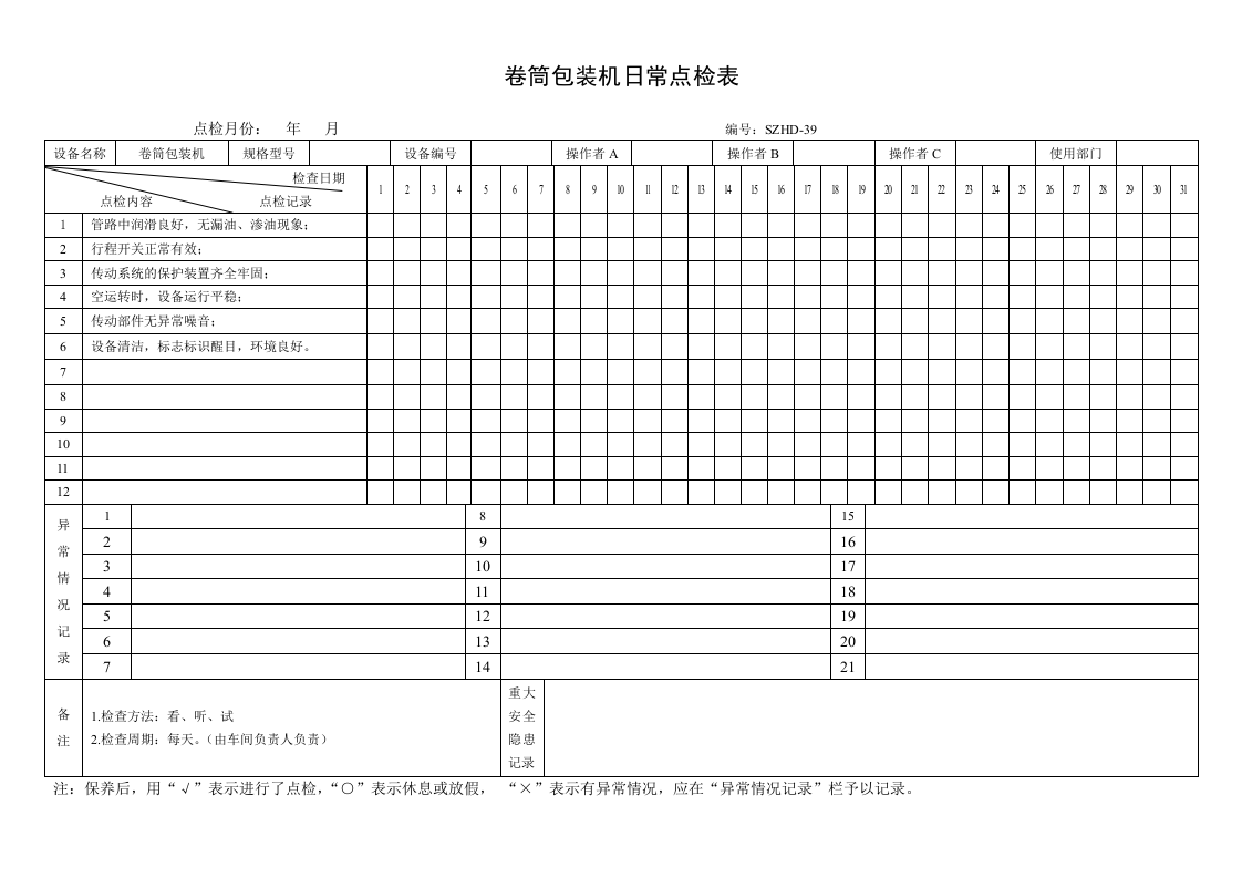 30.卷筒包装机日常点检表.doc 第1页