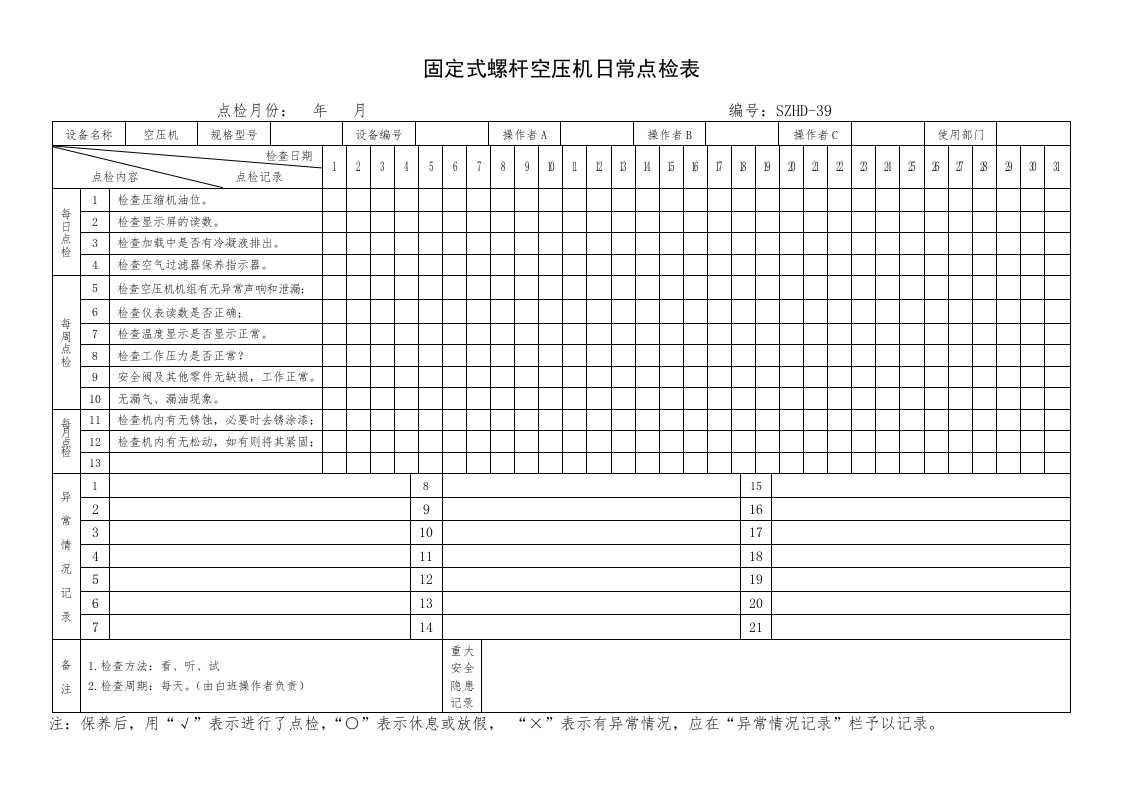 22.固定式螺杆空压机日常点检表.doc 第1页