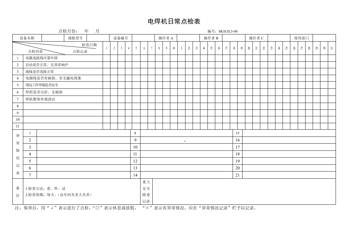 16.电焊机日常点检表.doc 第1页
