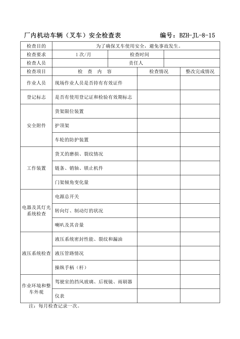 厂内机动车辆(叉车)安全检查表.doc 第1页