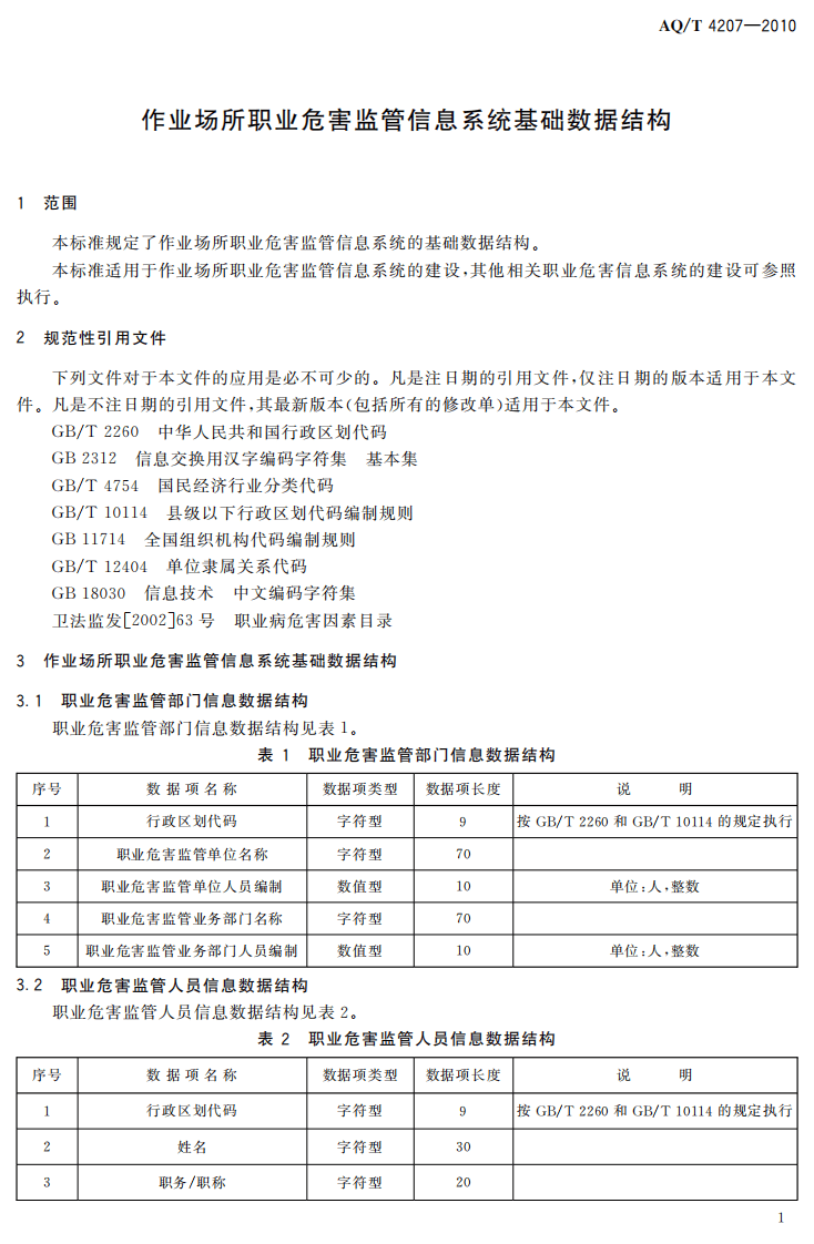 AQT4207-2010作业场所职业危害监管信息系统基础数据结构标准.pdf 第5页