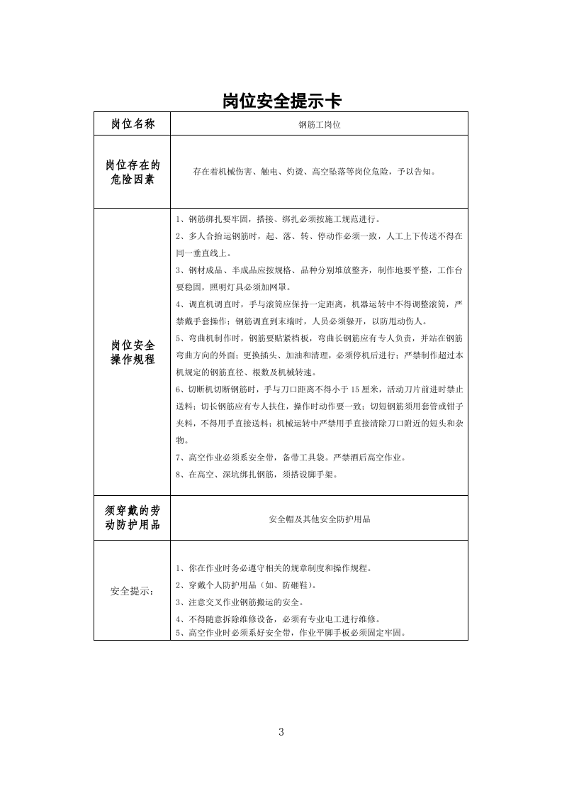 33个岗位安全提示卡.doc 第5页