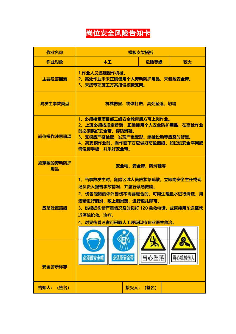 14岗位安全风险告知卡（施工）--（安全文库：chaojikaona.cn）.doc 第2页