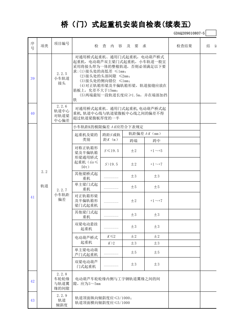 桥(门)式起重机安装自检表(含续表)GDAQ209010807.xls 第6页