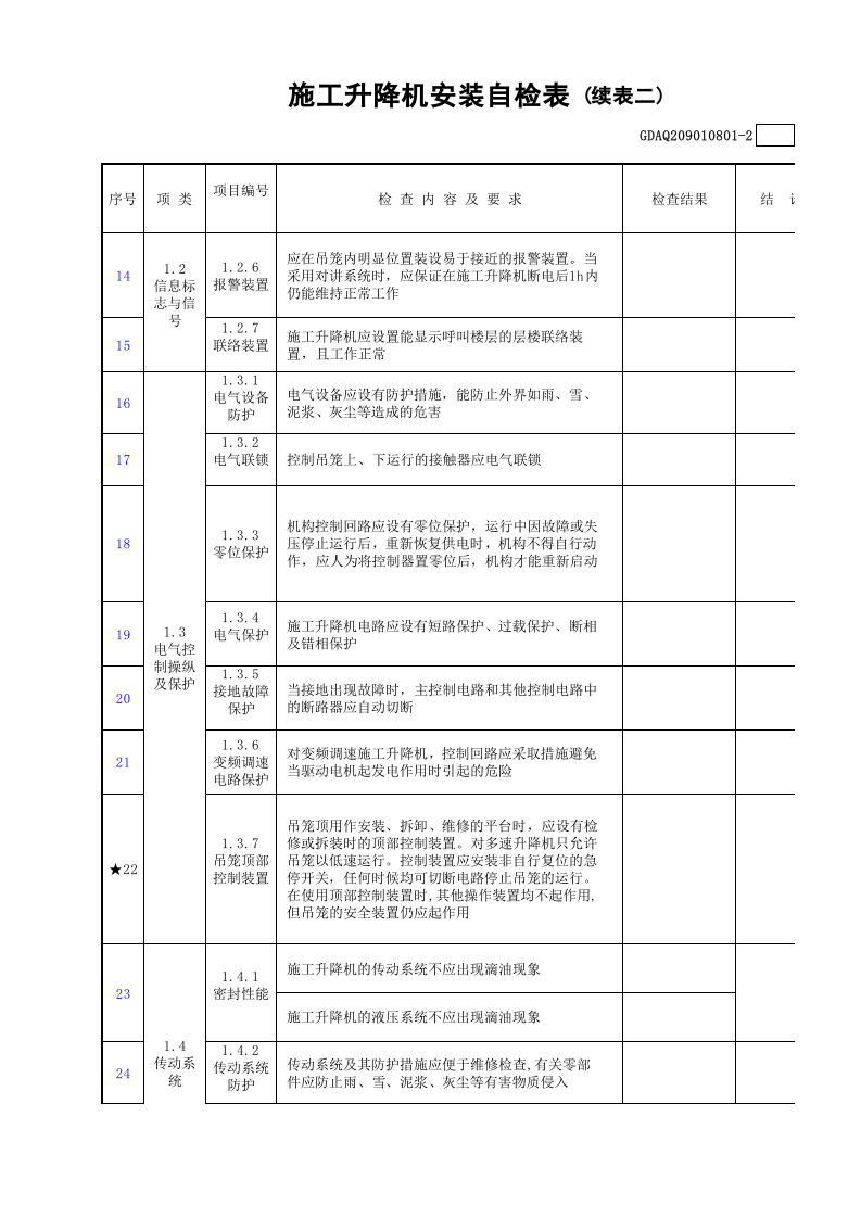 施工升降机安装自检表(含续表)GDAQ209010801.xls 第5页
