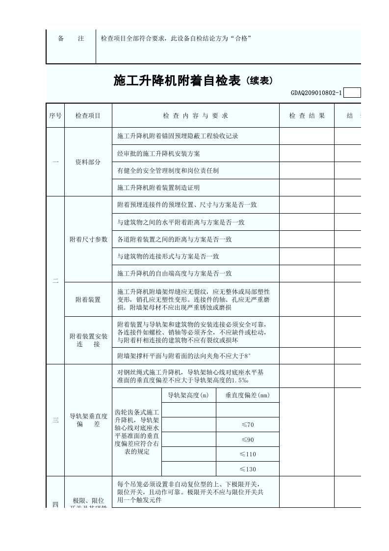 施工升降机附着自检表(含续表)GDAQ209010802.xls 第2页