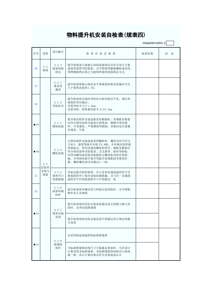 物料提升机安装自检表(含续表)GDAQ209010805.xls 第5页