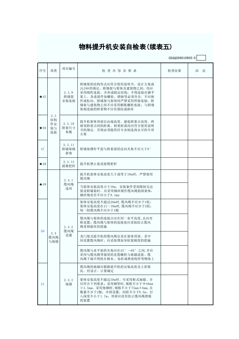 物料提升机安装自检表(含续表)GDAQ209010805.xls 第6页