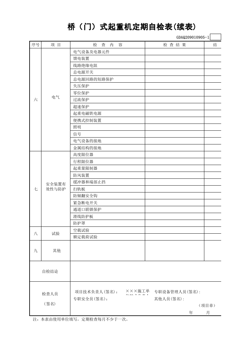 桥(门)式起重机定期自检表(含续表)GDAQ209010905.xls 第2页