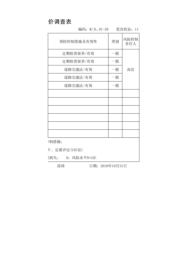 01行政办车队--------危险源辩识和风险评价调查表.xls 第2页